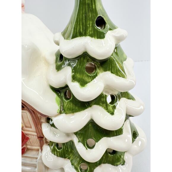 Lund’s Lites Ceramic Christmas House Music Box Lighted Tree Girl Figurine EUC - Picture 7 of 11